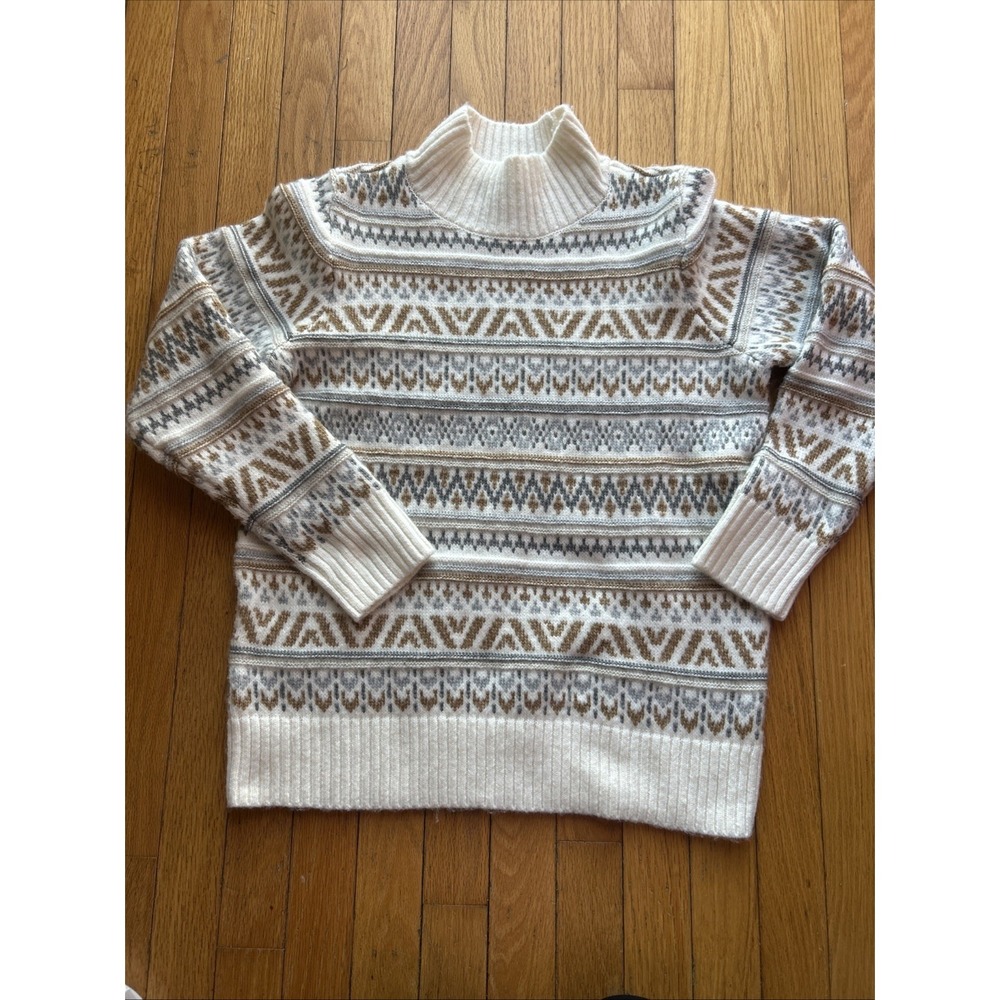 Women's SMALL Fair Isle Wool Blend Mock Neck Sweater Winter Warm Soft Ski EUC